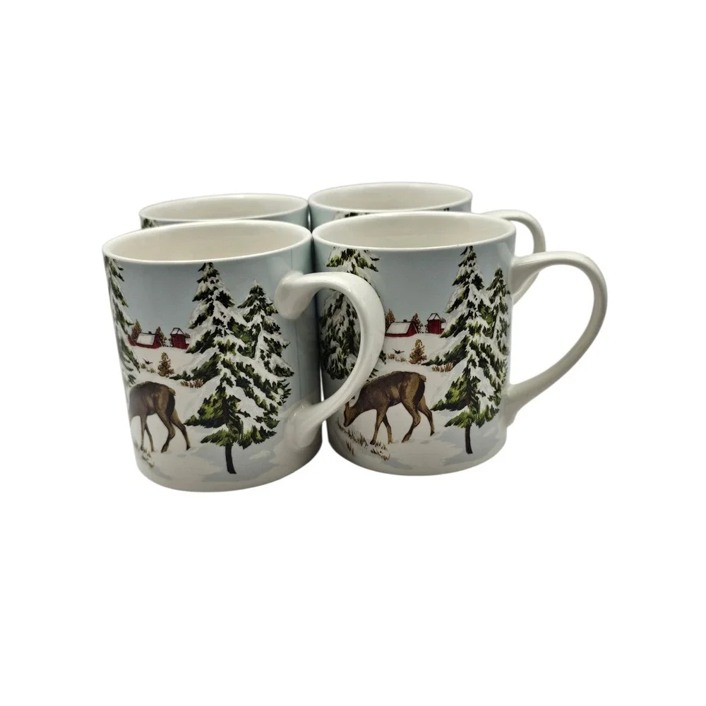 Set‎ of 4 Santa by Williams Sonoma Christmas Reindeer Sleigh Moon Mug